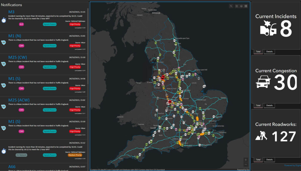 Real-time view of England’s motorways and A roads 